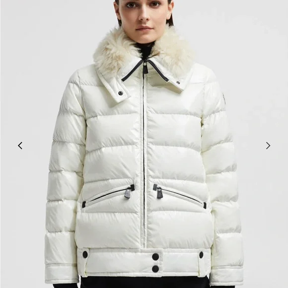 Moncler White Puffer Jacket with Fur Collar